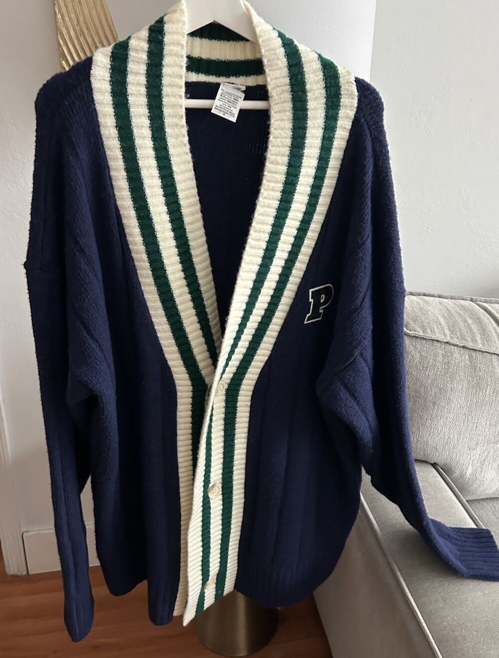 Pink Victoria’s Secret Varsity Cable Cardigan Letterman Oversized Navy 2X